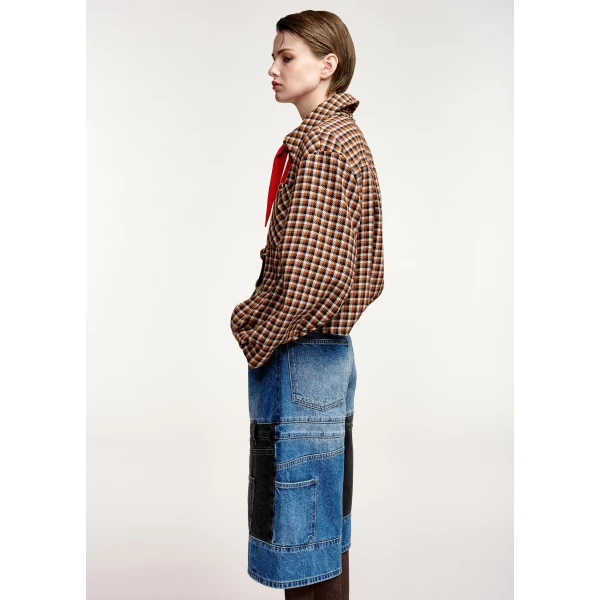 Essentiel Antwerp Brown, black and cream checked wool-blend jacket with patch pockets, view 4