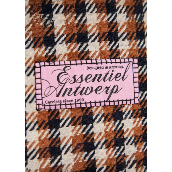 Essentiel Antwerp Brown, black and cream checked wool-blend jacket with patch pockets, view 6