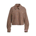 Essentiel Antwerp Brown, black and cream checked wool-blend jacket with patch pockets