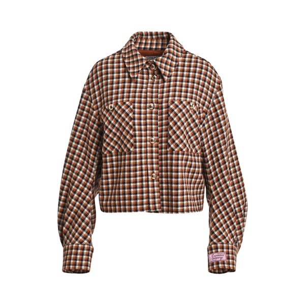 Essentiel Antwerp Brown, black and cream checked wool-blend jacket with patch pockets