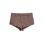Essentiel Antwerp Brown, black and off-white checked wool-blend shorts