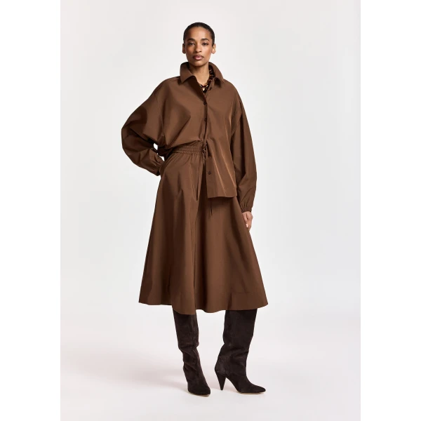 Essentiel Antwerp Brown midi-length a-line skirt, view 2