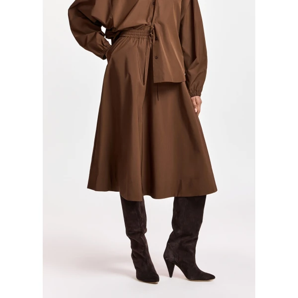 Essentiel Antwerp Brown midi-length a-line skirt, view 3