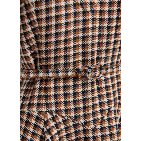 Essentiel Antwerp Brown, orange and cream wool-blend checked midi shirt dress, view 6