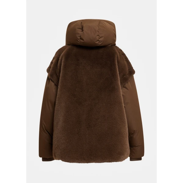 Essentiel Antwerp Brown oversized faux-fur puffer jacket with detachable sleeves, view 2