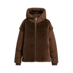 Essentiel Antwerp Brown oversized faux-fur puffer jacket with detachable sleeves