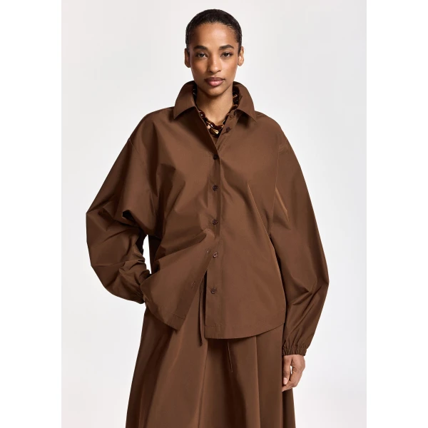 Essentiel Antwerp Brown oversized shirt with voluminous sleeves, view 2