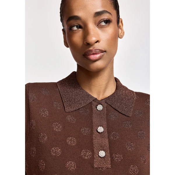Essentiel Antwerp Brown polka-dot jacquard knit polo, view 2