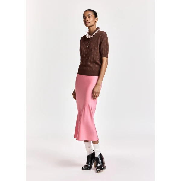Essentiel Antwerp Brown polka-dot jacquard knit polo, view 4