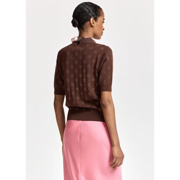 Essentiel Antwerp Brown polka-dot jacquard knit polo, view 5