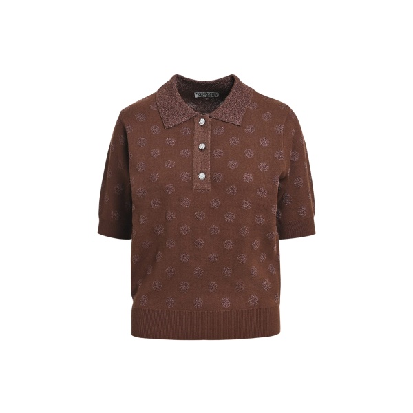 Essentiel Antwerp Brown polka-dot jacquard knit polo