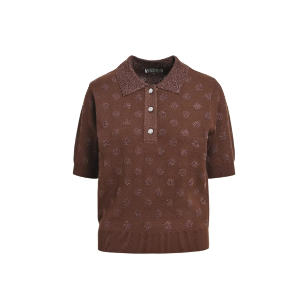 Essentiel Antwerp Brown polka-dot jacquard knit polo