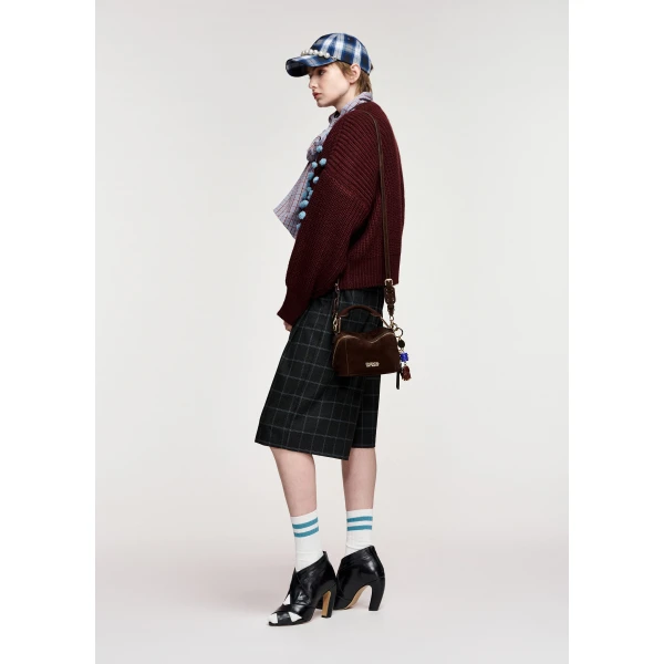 Essentiel Antwerp Burgundy and blue pompon-embellished knitted sweater, view 4
