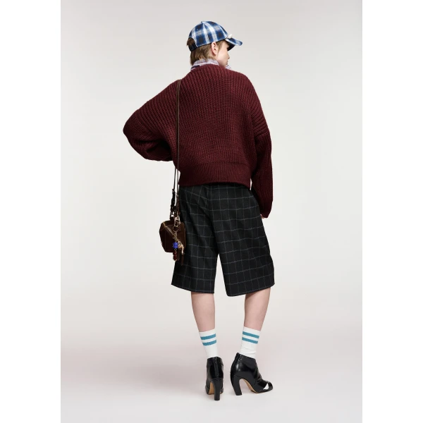 Essentiel Antwerp Burgundy and blue pompon-embellished knitted sweater, view 5