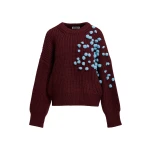 Essentiel Antwerp Burgundy and blue pompon-embellished knitted sweater