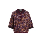Essentiel Antwerp Burgundy, dark green and multicolor floral-print polo with bow buttons Top