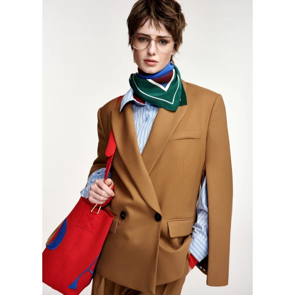 Essentiel Antwerp Camel double-breasted blazer with underarm zip detail, view 3