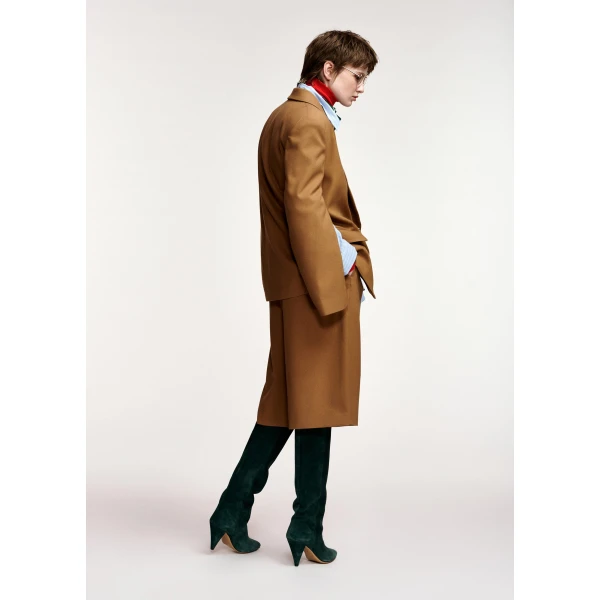 Essentiel Antwerp Camel double-breasted blazer with underarm zip detail, view 4