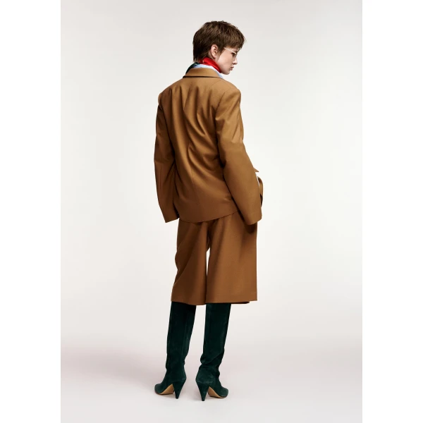 Essentiel Antwerp Camel double-breasted blazer with underarm zip detail, view 5