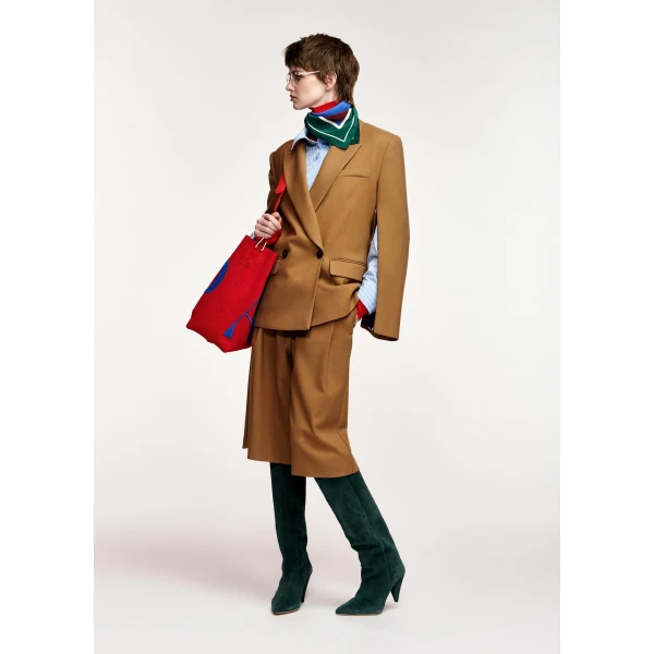 Essentiel Antwerp Camel double-breasted blazer with underarm zip detail, view 6