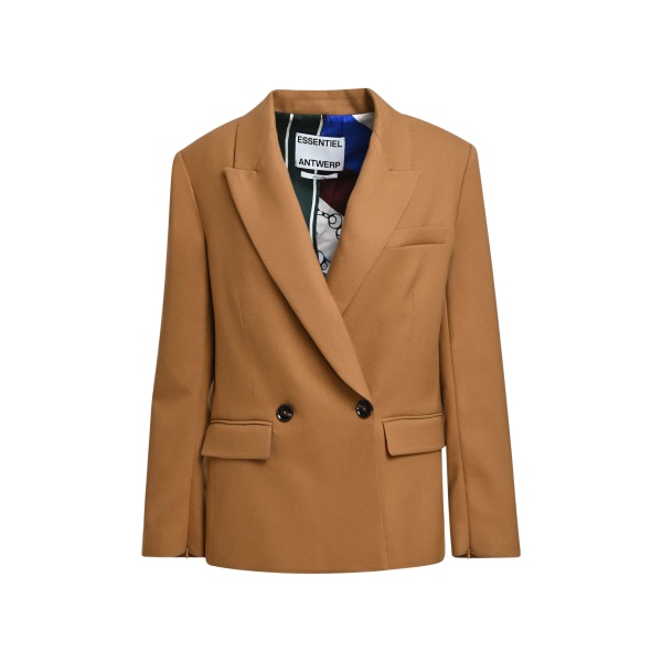 Essentiel Antwerp Camel double-breasted blazer with underarm zip detail