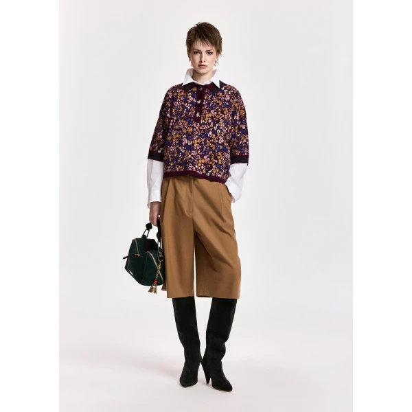 Essentiel Antwerp Camel pleated wide-leg bermuda pants, view 2