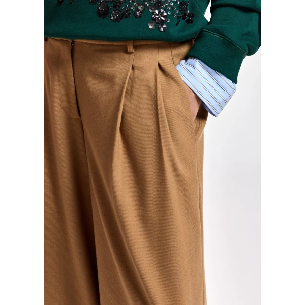 Essentiel Antwerp Camel wide-leg pants with twisted seam detail, view 4