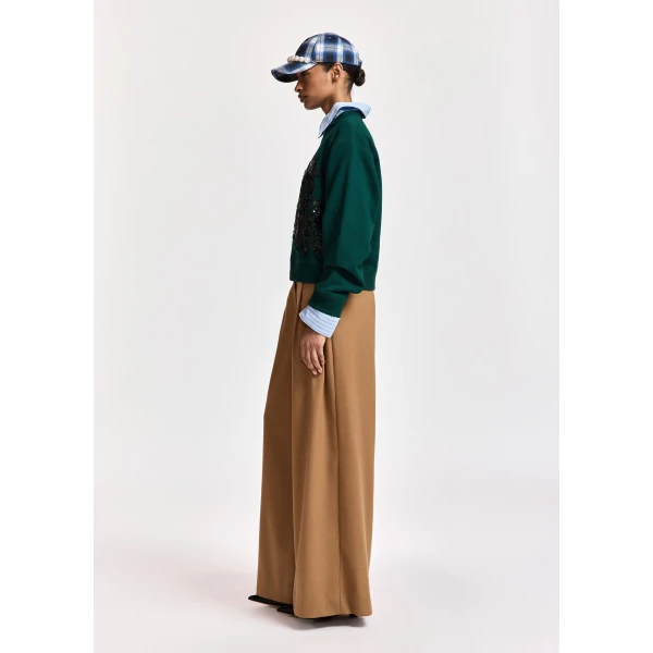 Essentiel Antwerp Camel wide-leg pants with twisted seam detail, view 5