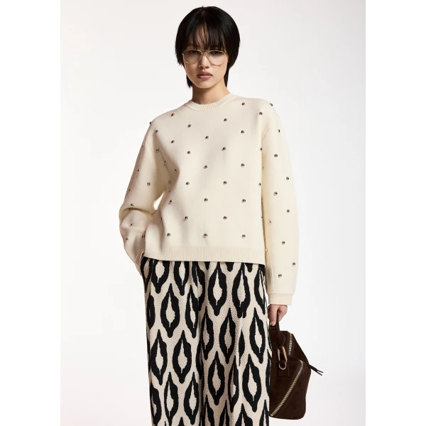 Essentiel Antwerp Cream stud-embellished sweatshirt Knit, view 3