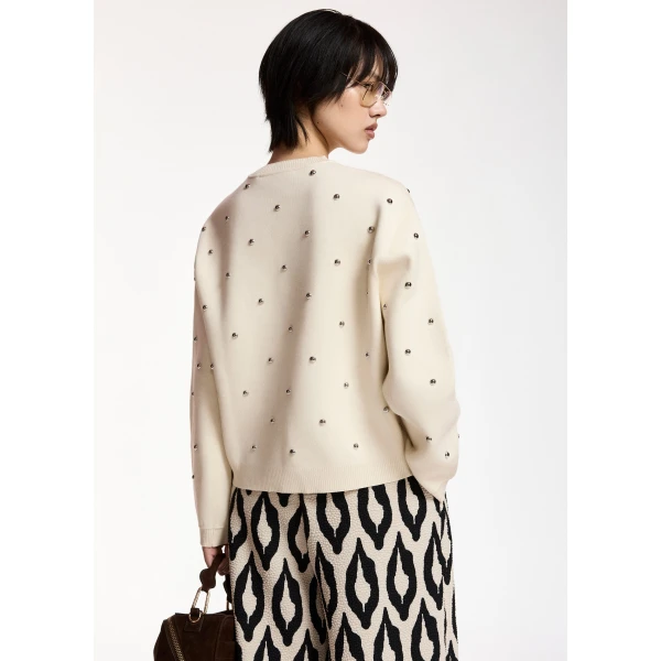 Essentiel Antwerp Cream stud-embellished sweatshirt Knit, view 6