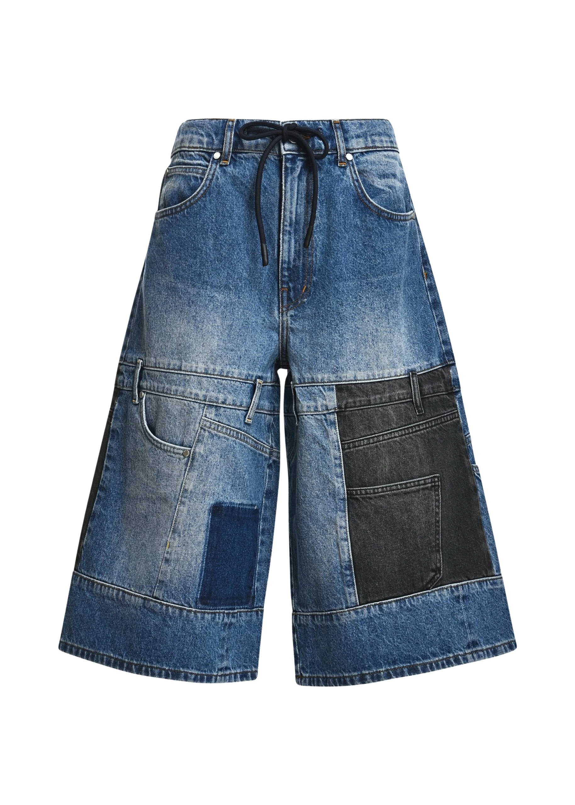 Essentiel-Antwerp-Dark-blue-and-black-dual-panel-patchwork-denim-shorts-scaled71808_nobg Essentiel Antwerp Dark blue and black dual-panel patchwork denim shorts