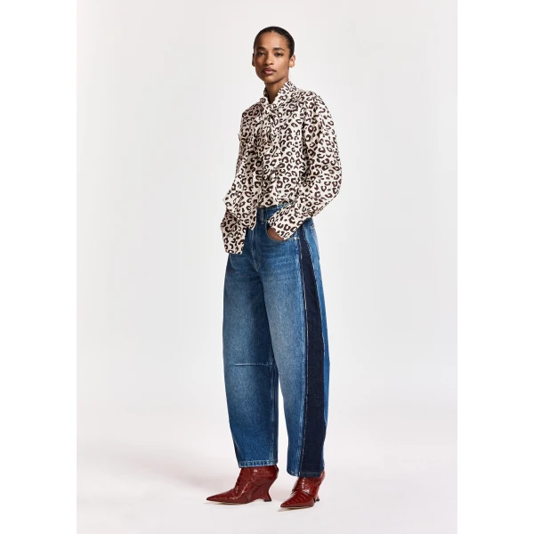 Essentiel Antwerp Dark blue and black panelled barrel-leg jeans, view 2