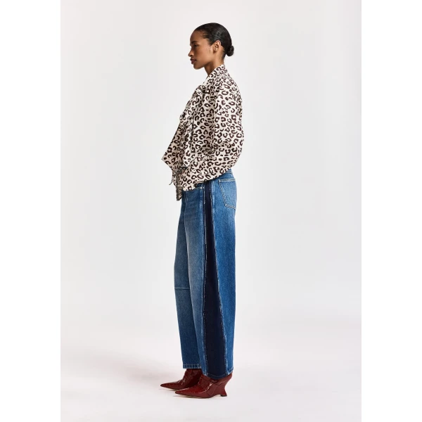 Essentiel Antwerp Dark blue and black panelled barrel-leg jeans, view 3