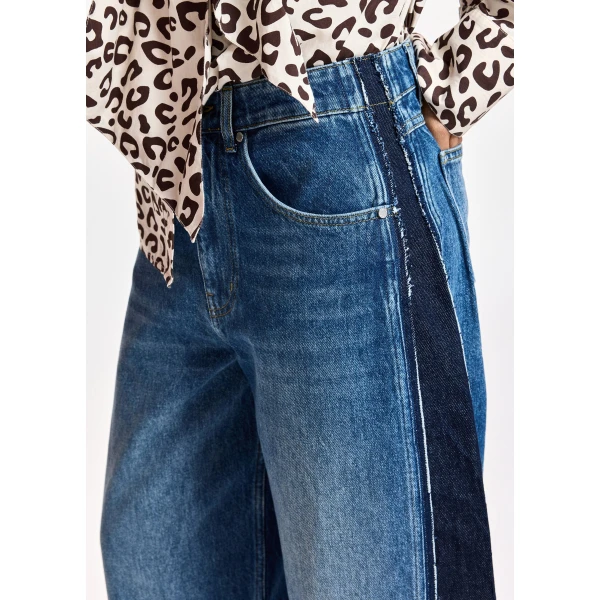 Essentiel Antwerp Dark blue and black panelled barrel-leg jeans, view 5