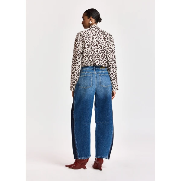 Essentiel Antwerp Dark blue and black panelled barrel-leg jeans, view 6