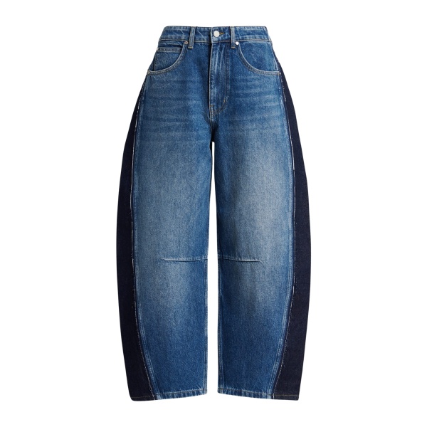 Essentiel Antwerp Dark blue and black panelled barrel-leg jeans