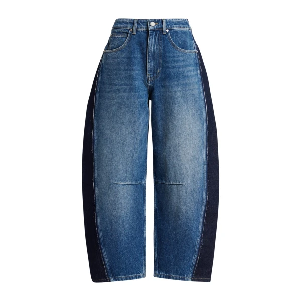 Essentiel Antwerp Dark blue and black panelled barrel-leg jeans