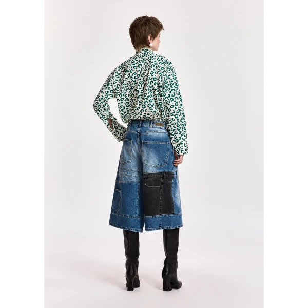 Essentiel Antwerp Dark green and off-white leopard-print pussy-bow shirt, view 6