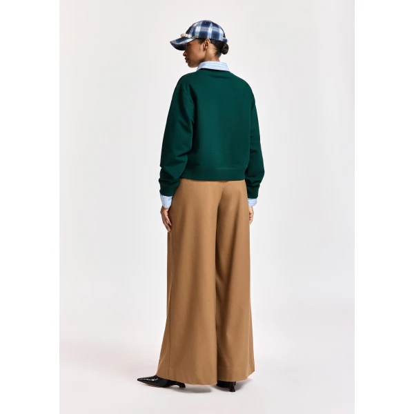 Essentiel Antwerp Dark green cotton sweatshirt with sequin and bead-embellished embroidery Top, view 6