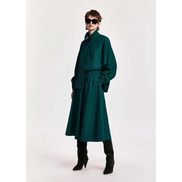 Essentiel Antwerp Dark green midi-length a-line skirt, view 2