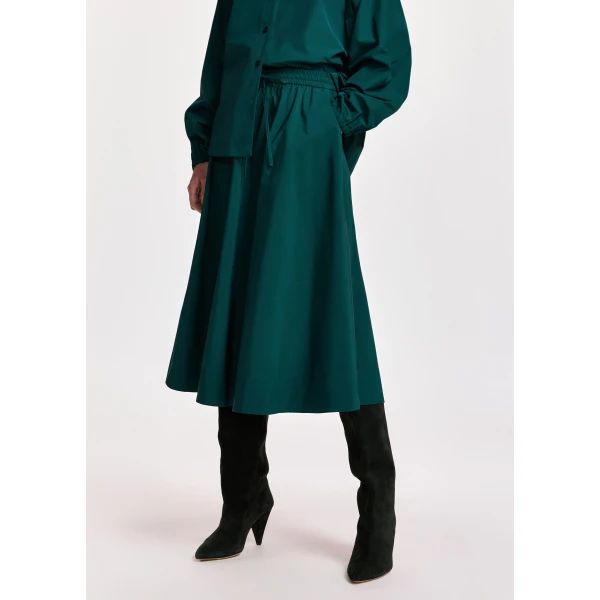 Essentiel Antwerp Dark green midi-length a-line skirt, view 3