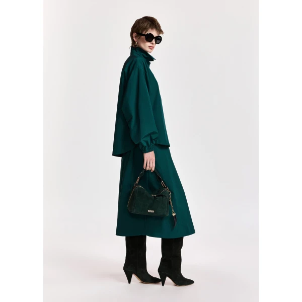 Essentiel Antwerp Dark green midi-length a-line skirt, view 4