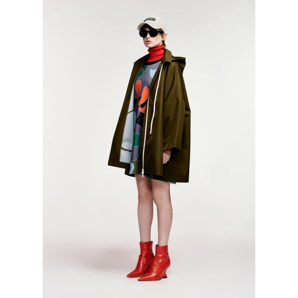 Essentiel Antwerp Dark green oversized hooded rain coat, view 3