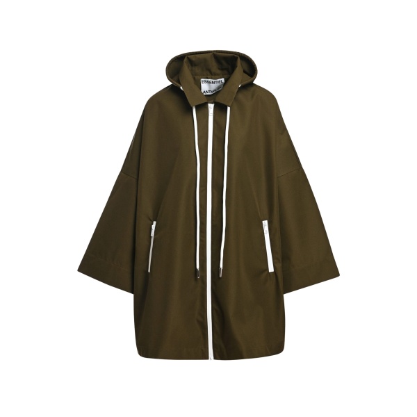 Essentiel Antwerp Dark green oversized hooded rain coat