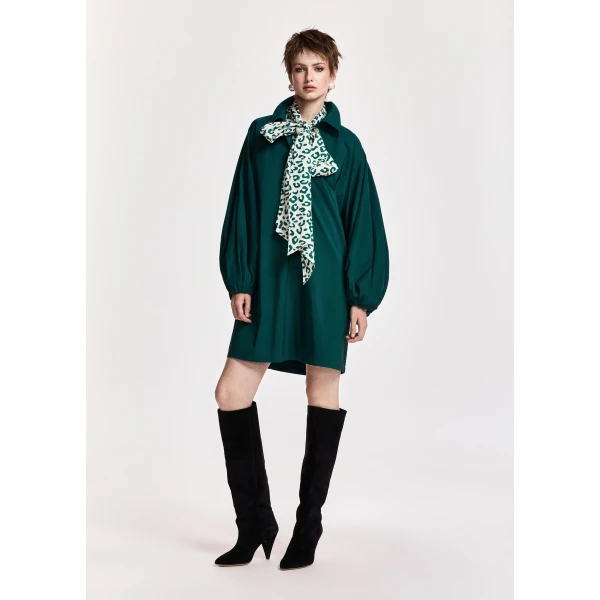Essentiel Antwerp Dark green oversized mini dress with voluminous sleeves, view 3