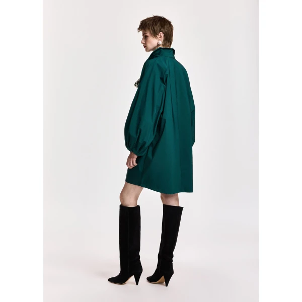 Essentiel Antwerp Dark green oversized mini dress with voluminous sleeves, view 4
