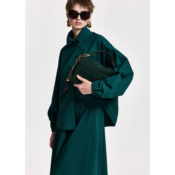Essentiel Antwerp Dark green oversized shirt with voluminous sleeves, view 2
