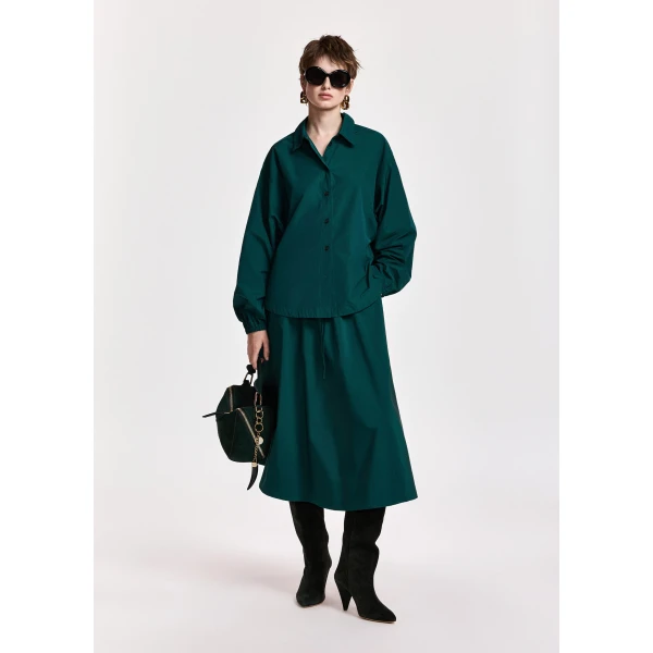 Essentiel Antwerp Dark green oversized shirt with voluminous sleeves, view 3