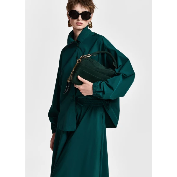 Essentiel Antwerp Dark green oversized shirt with voluminous sleeves, view 6