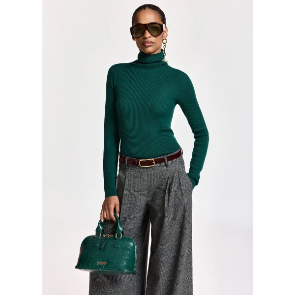 Essentiel Antwerp Dark green ribbed wool-blend turtleneck sweater, view 2